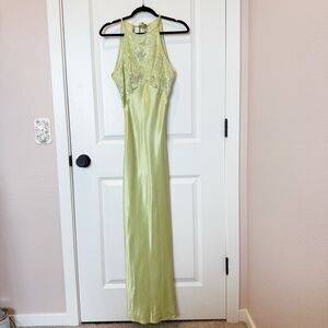 Vtg Cache Satin Maxi Dress Size 5/6 Fairy Embroidered Sequin Open Back Y2K HOCO